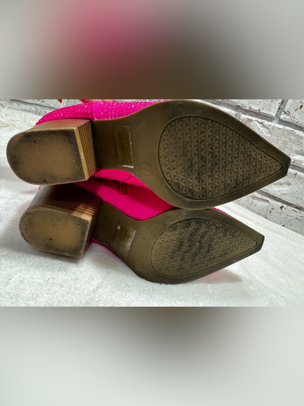 Cathy Din Dolly Neon Hot Pink Rhinestone Cowgirl Glam Ankle Booties Size 7 - Picture 14 of 16